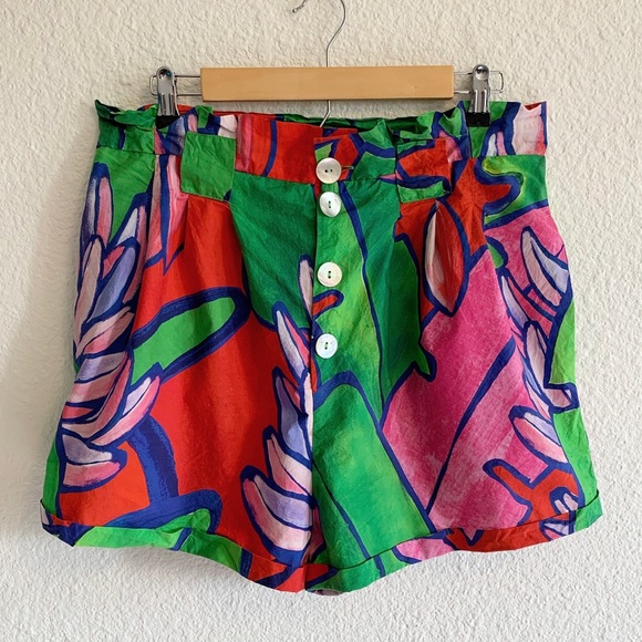 FARM Rio Pants - FARM Rio Button Up High Waisted Colorful Print Cotton Shorts